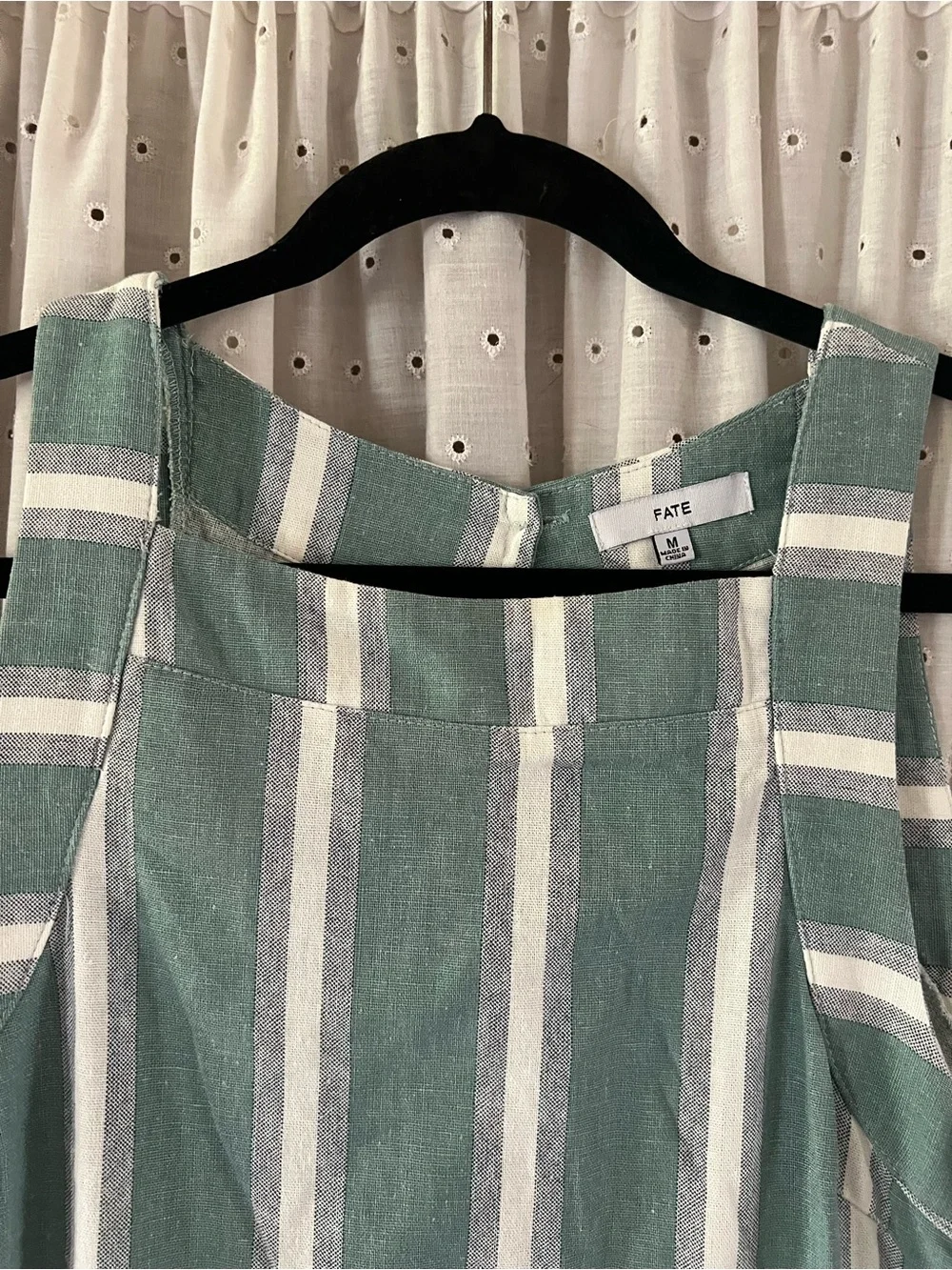 Fate Green and White Striped Sleeveless Button-Side Mini Dress